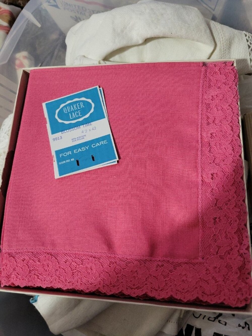 8 Quaker Lace Napkins Blossom Time Siamese Pink 17x17 Acetate Nylon Vintage NIB